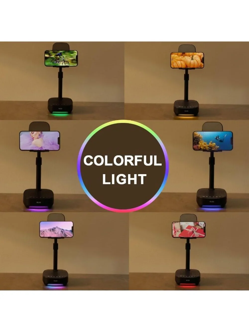 Adjustable Bluetooth Speaker Phone Stand with LED Light - Unique Gift for